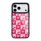 Cherry Heart Pink Checker Magsafe Cute Phone Cases - Glaze Finish With Shimmer Accents