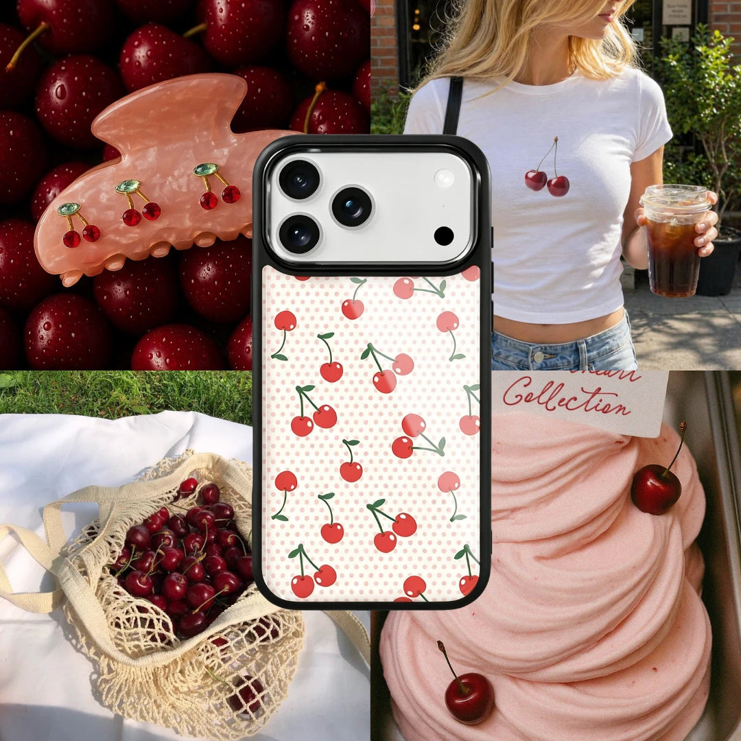 Cherry Polka Dot Magsafe Cute Phone Cases - Glaze Finish With Shimmer Accents
