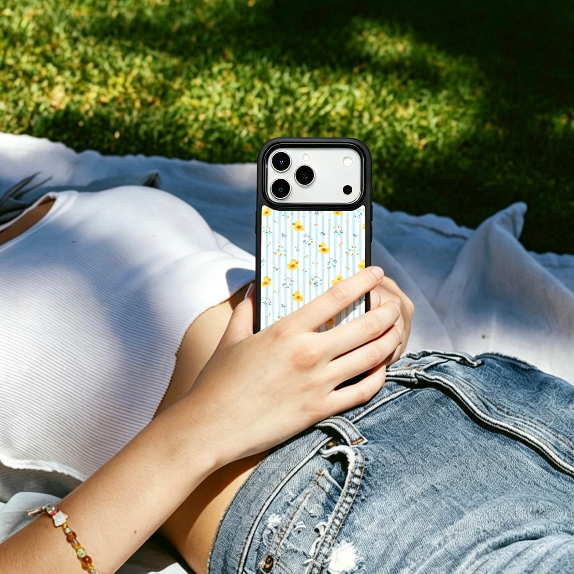 Little Joys Blue Stripes Magsafe Cute Phone Cases - Glaze Finish With Shimmer Accents