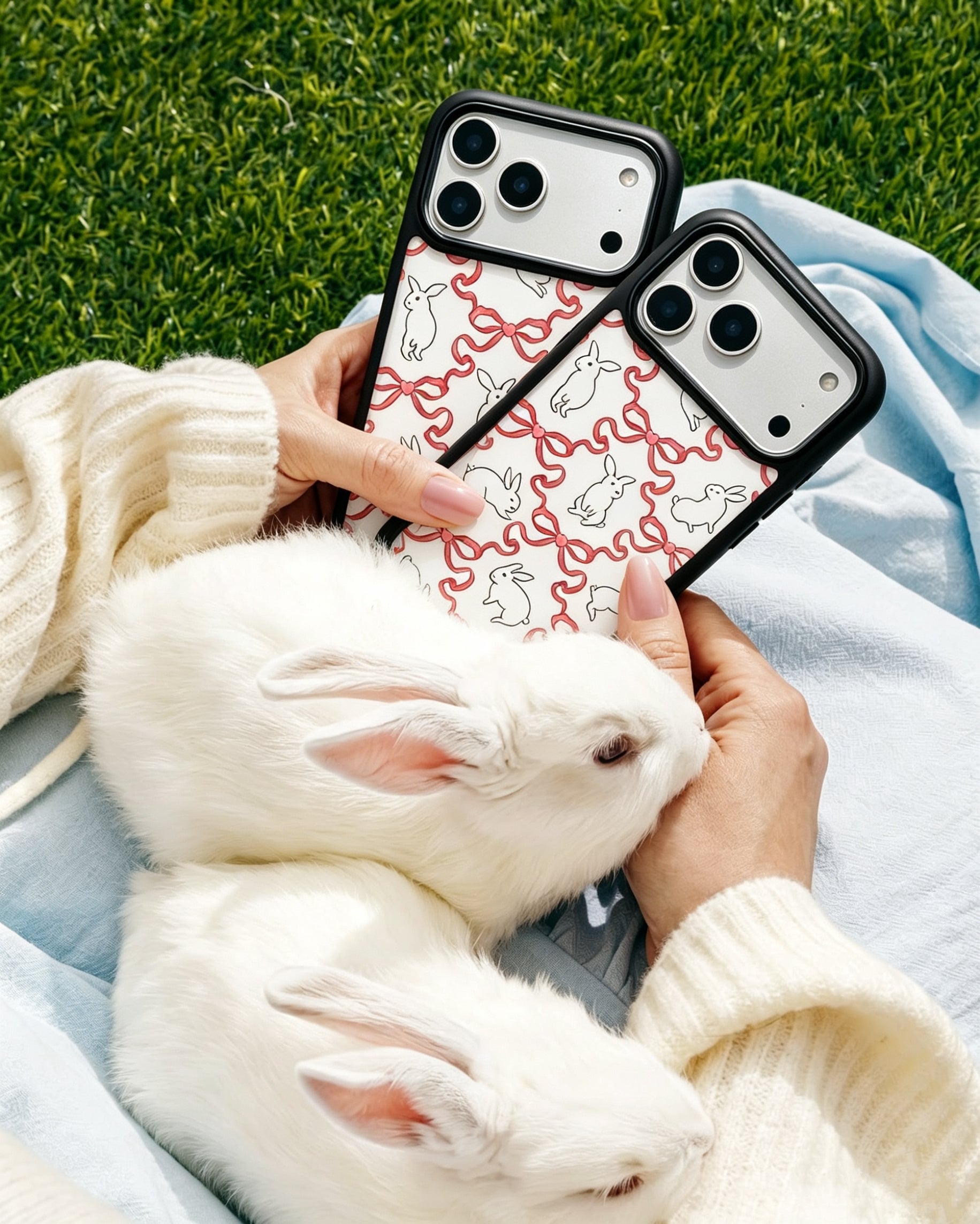 Blush Bunny Bow Magsafe Cute Phone Cases - Glaze Finish With Shimmer Accents