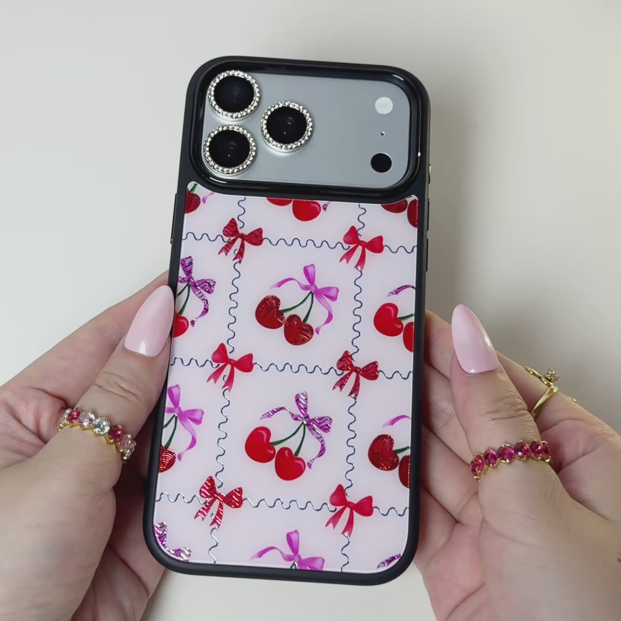Cherry Coquette Bow Magsafe Cute Phone Cases - Glaze Finish With Shimmer Accents