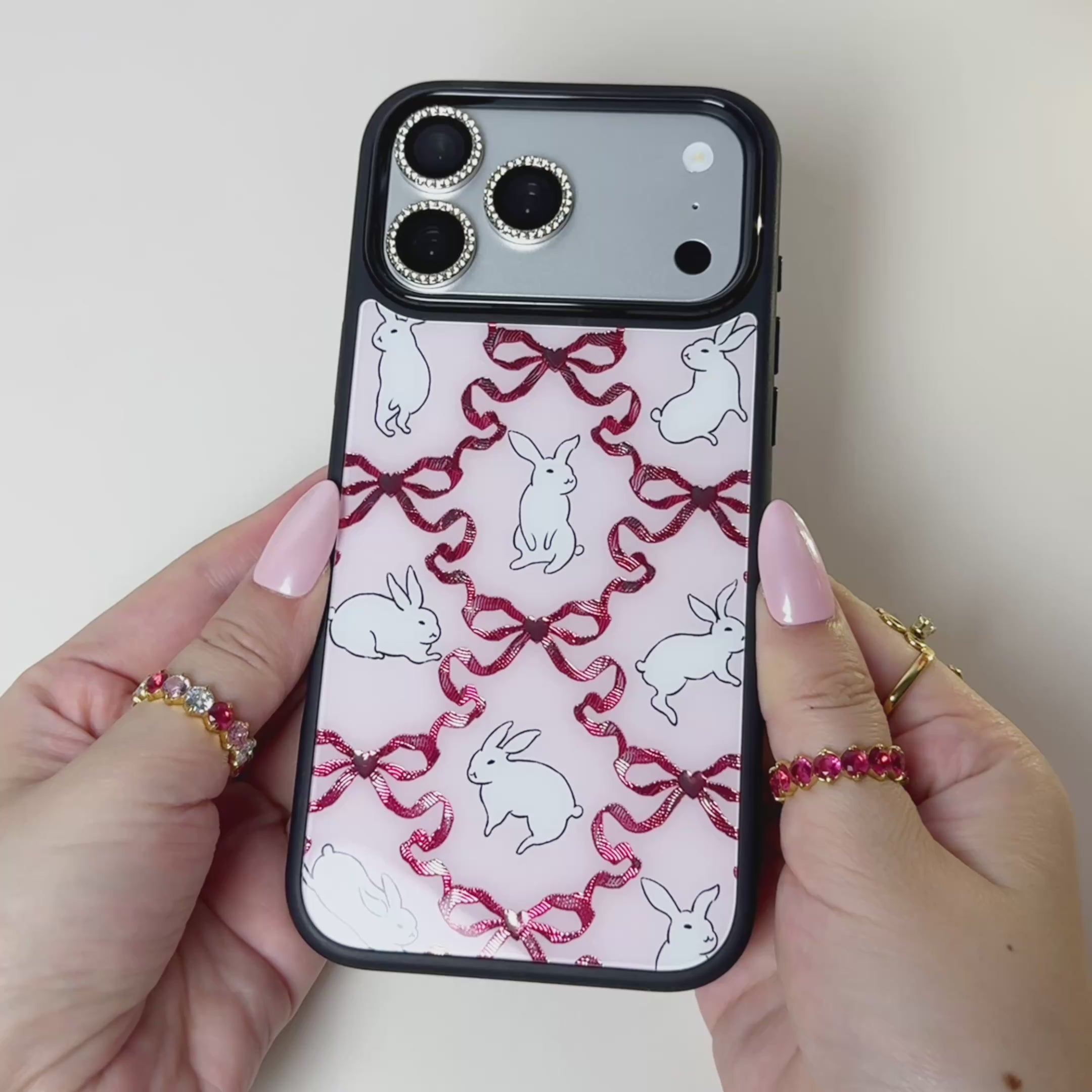 Blush Bunny Bow Magsafe Cute Phone Cases - Glaze Finish With Shimmer Accents